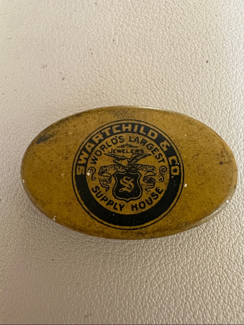 Swartchild & Co Oval Brass Tin - Yellow/Gold Logo Vintage Advertising